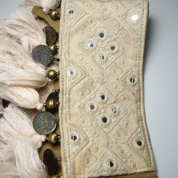 Miss June Paris Embroidered Bohemian Fringe Belt w/ Coin & Leather Accents, Sz 2 main image 15